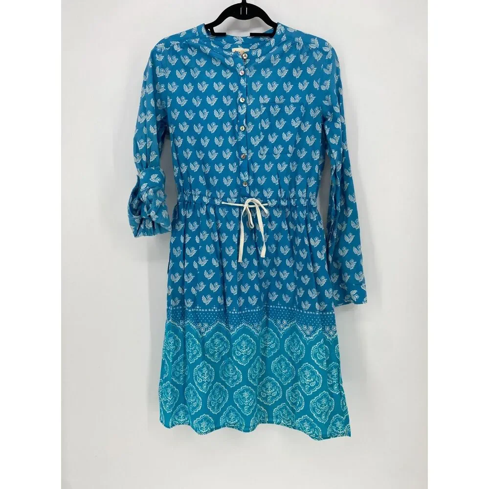 Meadow Rue Ombre Floral Anthropologie Anila Shirt Dress Womens US8 Tie Waist